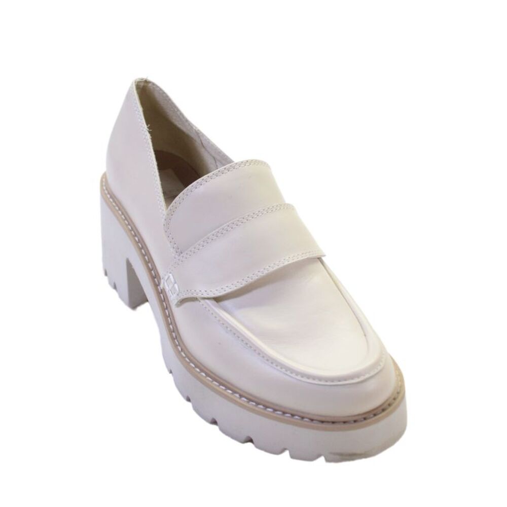 Dolce Vita Womens Round Toe Slip On Loafers Heels Cream Size 8.5